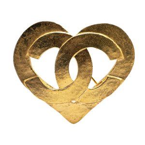 Vintage Chanel Coco Mark Heart Brooch, Gold Plated, Women's